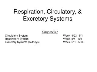 Respiration, Circulatory, &amp; Excretory Systems