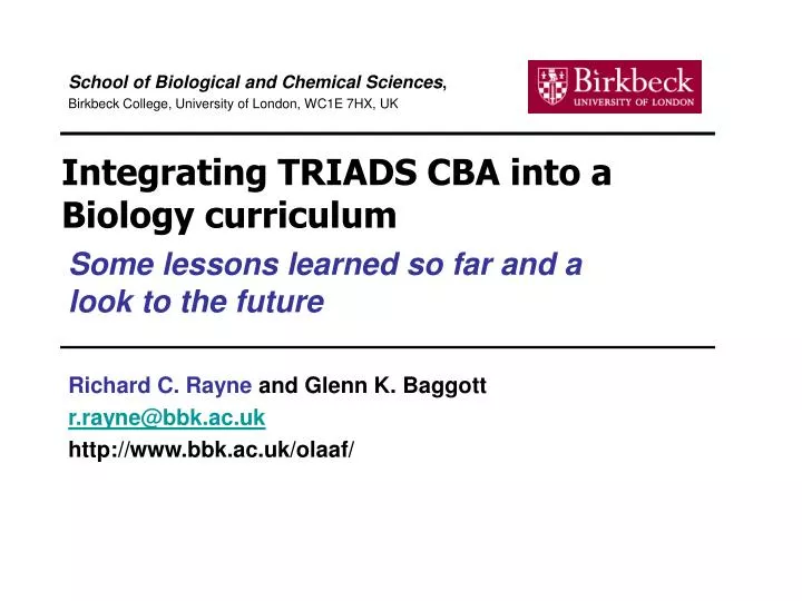 integrating triads cba into a biology curriculum