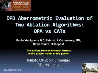 OPD Aberrometric Evaluation of Two Ablation Algorithms: OPA vs CATz