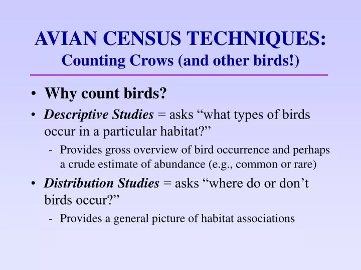 avian census techniques counting crows and other birds
