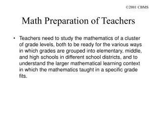 Math Preparation of Teachers