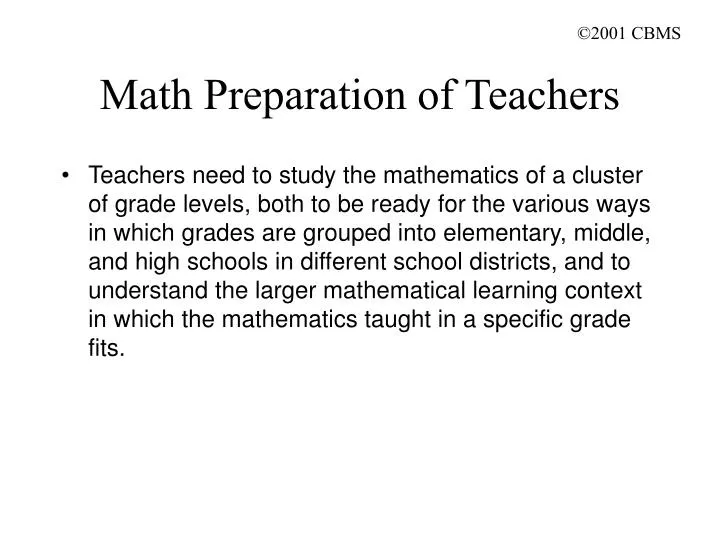 math preparation of teachers