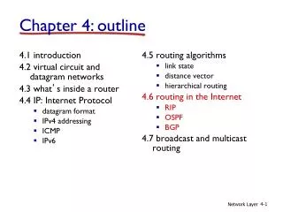 4.1 introduction 4.2 virtual circuit and datagram networks 4.3 what ’ s inside a router