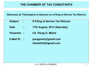 THE CHAMBER OF TAX CONSUTANTS