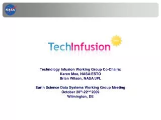 Technology Infusion Working Group Co-Chairs: Karen Moe, NASA/ESTO Brian Wilson, NASA/JPL