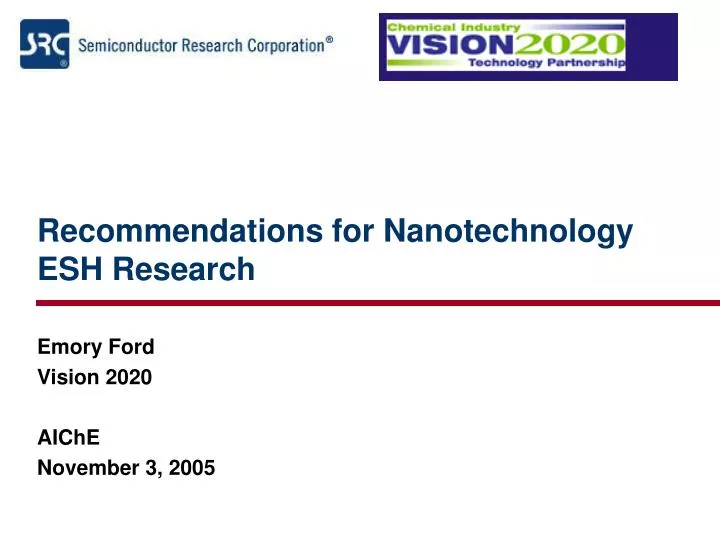 recommendations for nanotechnology esh research