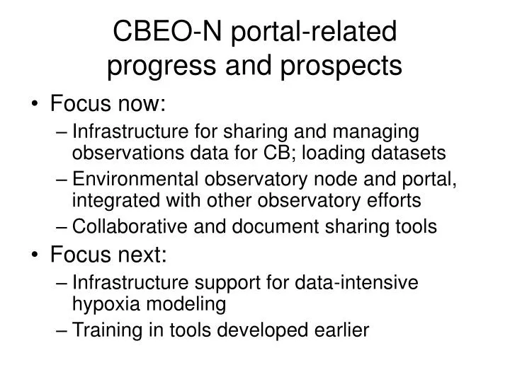 cbeo n portal related progress and prospects
