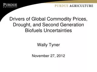 Drivers of Global Commodity Prices, Drought, and Second Generation Biofuels Uncertainties