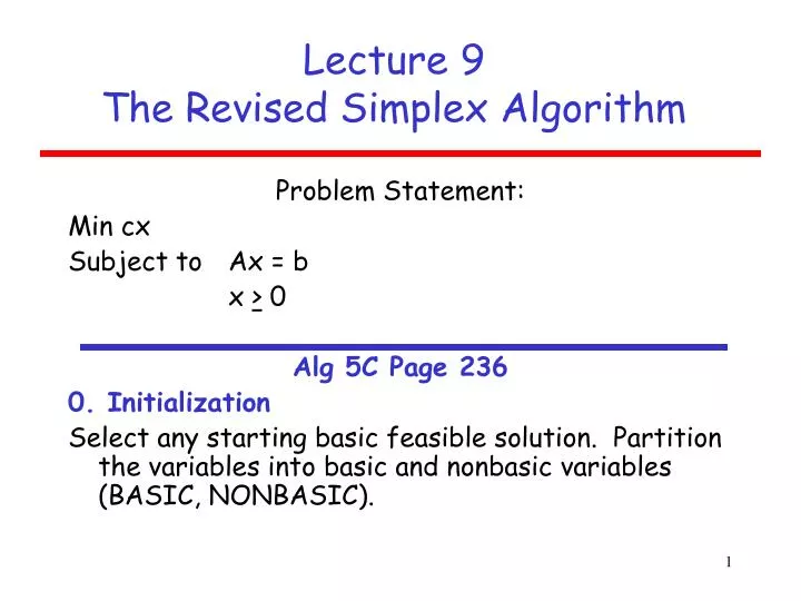 lecture 9 the revised simplex algorithm