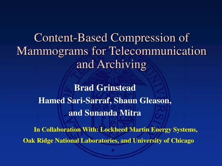 content based compression of mammograms for telecommunication and archiving