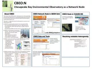 CBEO:N Chesapeake Bay Environmental Observatory as a Network Node