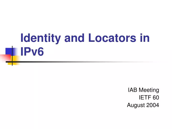 identity and locators in ipv6