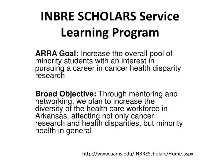 inbre scholars service learning program