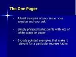 The One Pager - slide 1