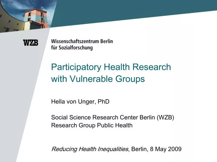 participatory health research with vulnerable groups