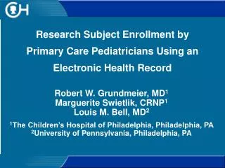 Research Subject Enrollment by Primary Care Pediatricians Using an Electronic Health Record