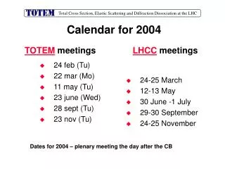 Calendar for 2004