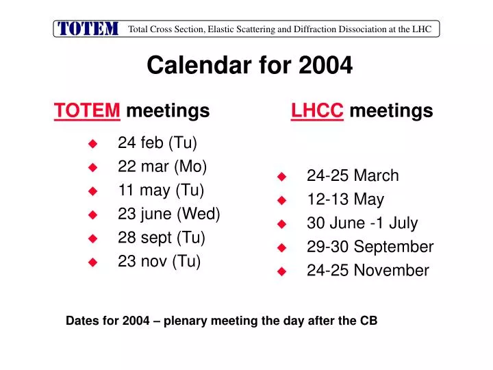 calendar for 2004