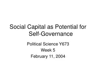Social Capital as Potential for 		Self-Governance
