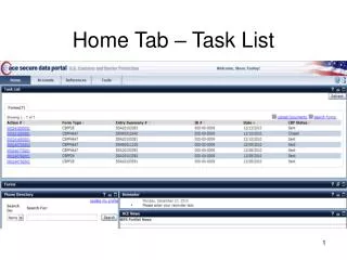 Home Tab – Task List