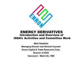 ENERGY DERIVATIVES Introduction and Overview of ISDA’s Activities and Committee Work