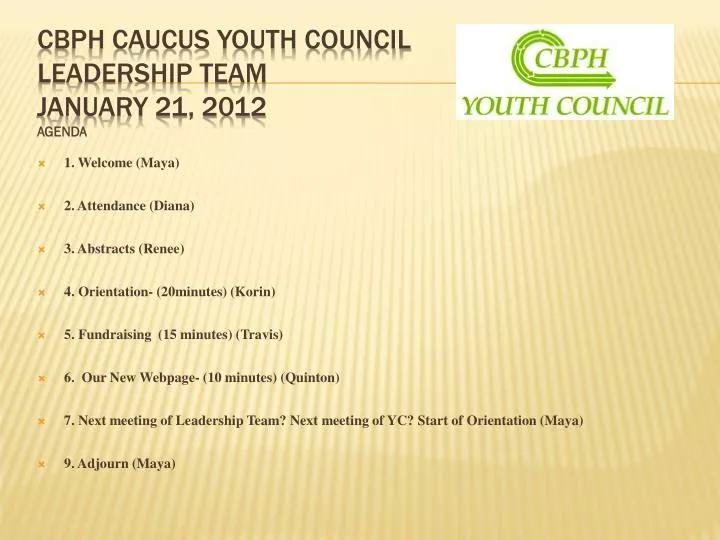 cbph caucus youth council leadership team january 21 2012