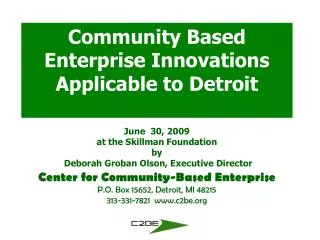 community Based Enterprise, Inc. (C2BE)