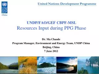UNDP/FAO/GEF CBPF-MSL Resources Input during PPG Phase
