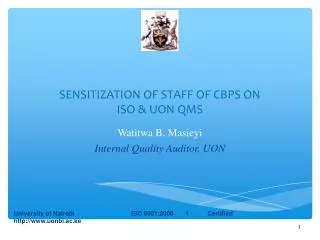 SENSITIZATION OF STAFF OF CBPS ON ISO &amp; UON QMS