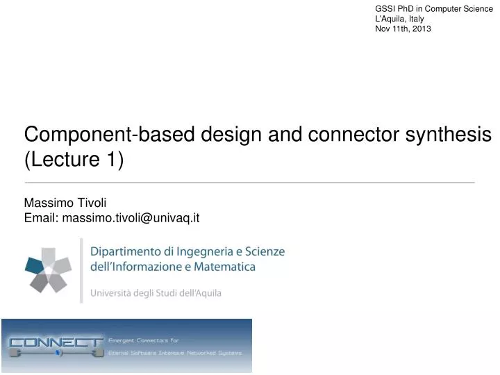 component based design and connector synthesis lecture 1