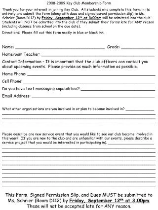 2008-2009 Key Club Membership Form