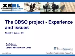 The CBSO project - Experience and issues