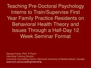 History of the Interdisciplinary Training Program at the MUN Counselling Centre