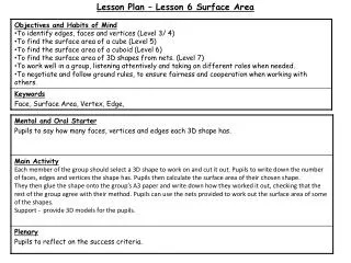 Lesson Plan – Lesson 6 Surface Area