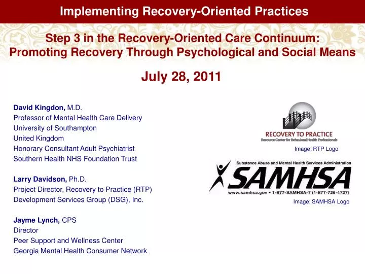 implementing recovery oriented practices