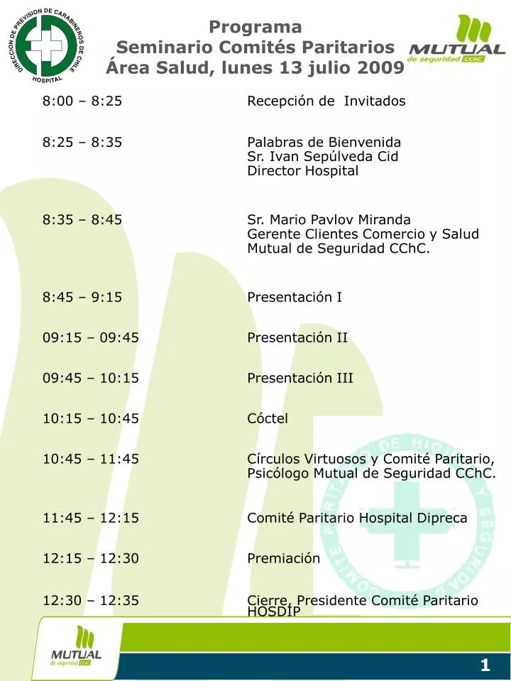 programa seminario comit s paritarios rea salud lunes 13 julio 2009