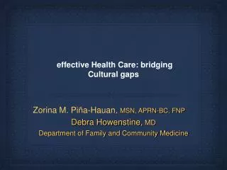 effective Health Care: bridging Cultural gaps