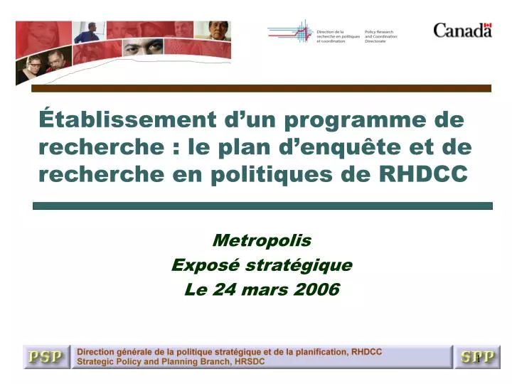 tablissement d un programme de recherche le plan d enqu te et de recherche en politiques de rhdcc