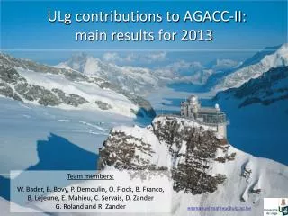 ULg contributions to AGACC-II: main results for 2013