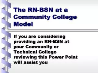 The RN-BSN at a Community College Model