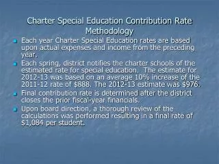 Charter Special Education Contribution Rate Methodology