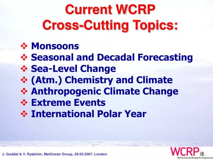 current wcrp cross cutting topics
