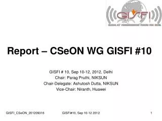 Report – CSeON WG GISFI #10