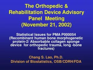 The Orthopedic &amp; Rehabilitation Device Advisory Panel Meeting (November 21, 2002)