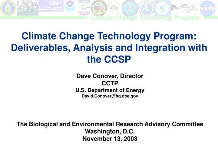 climate change technology program deliverables analysis and integration with the ccsp