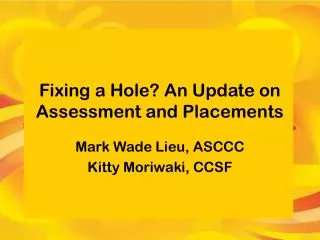 Fixing a Hole? An Update on Assessment and Placements