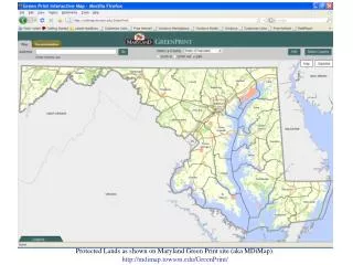Protected Lands as shown on Maryland Green Print site (aka MDiMap).