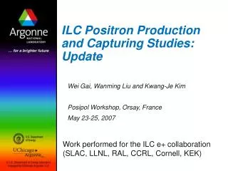 ILC Positron Production and Capturing Studies: Update