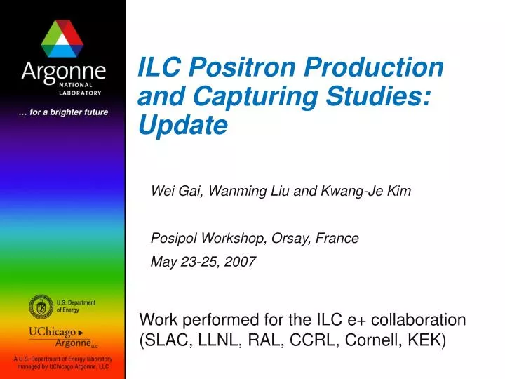 ilc positron production and capturing studies update