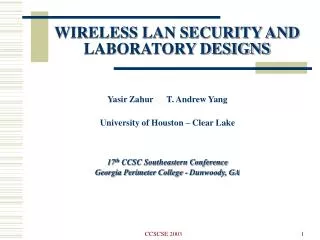 WIRELESS LAN SECURITY AND LABORATORY DESIGNS